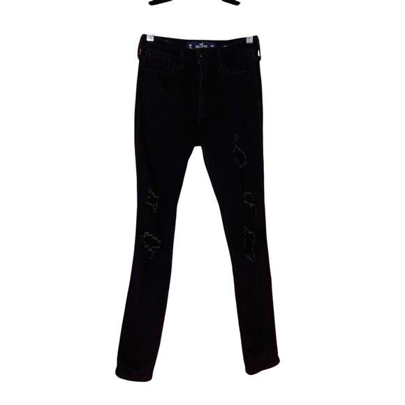 Hollister Black High Rise Crop Super Skinny Ripped Jeans Size: W24 L 26 - Picture 1 of 7